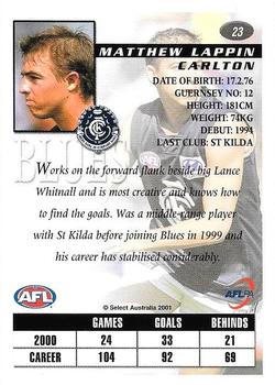 2001 Select AFL Authentic #23 Matthew Lappin Back